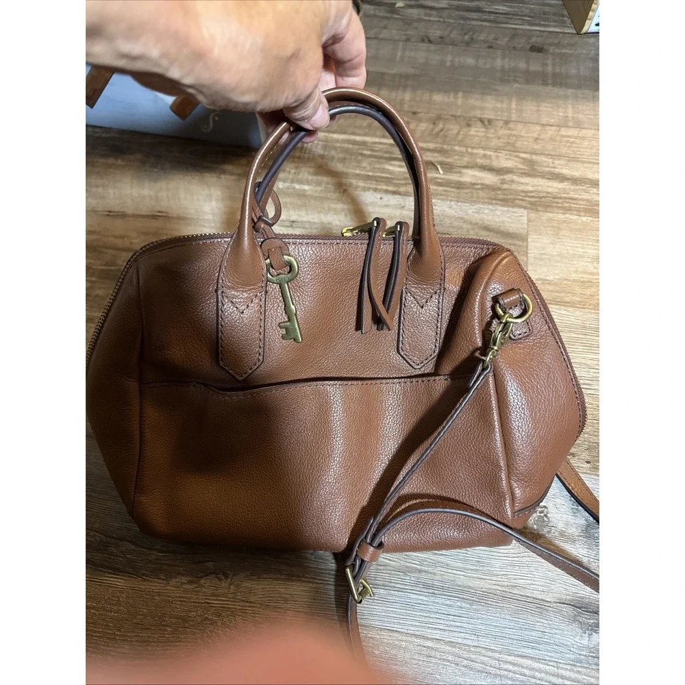 Fossil Sydney Satchel Brown Textured Leather Brass Hardware EUC
